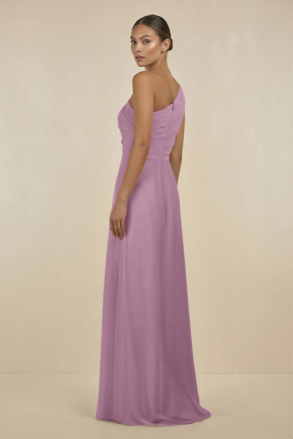 Ruffled One - Shoulder Pleated Sheath Bridesmaid Dress in Wisteria - SHE IS ME Bridesmaid Dresses