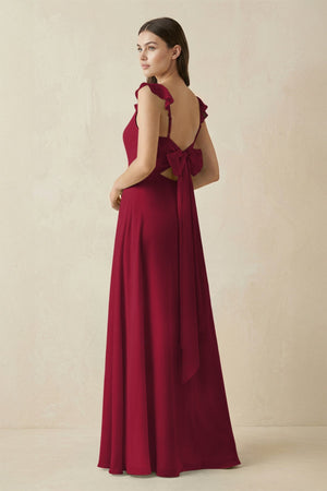 Ruffled Sleeve A - Line Chiffon Bridesmaid Dress in Berry - SHE IS ME Bridesmaid Dresses