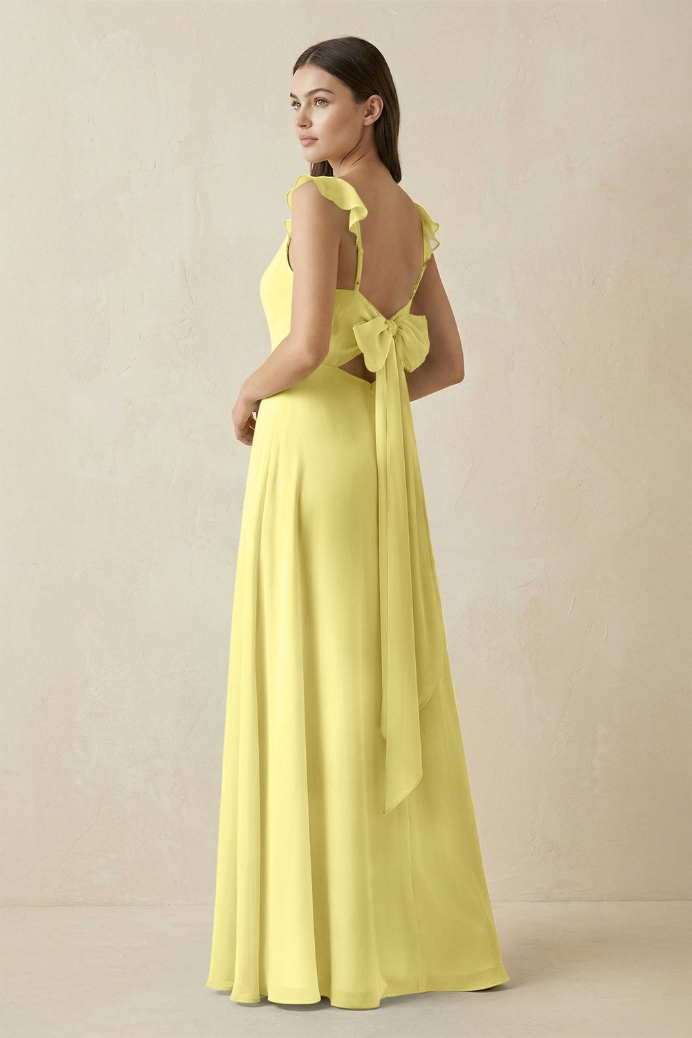 Ruffled Sleeve A - Line Chiffon Bridesmaid Dress in Buttercup - SHE IS ME Bridesmaid Dresses