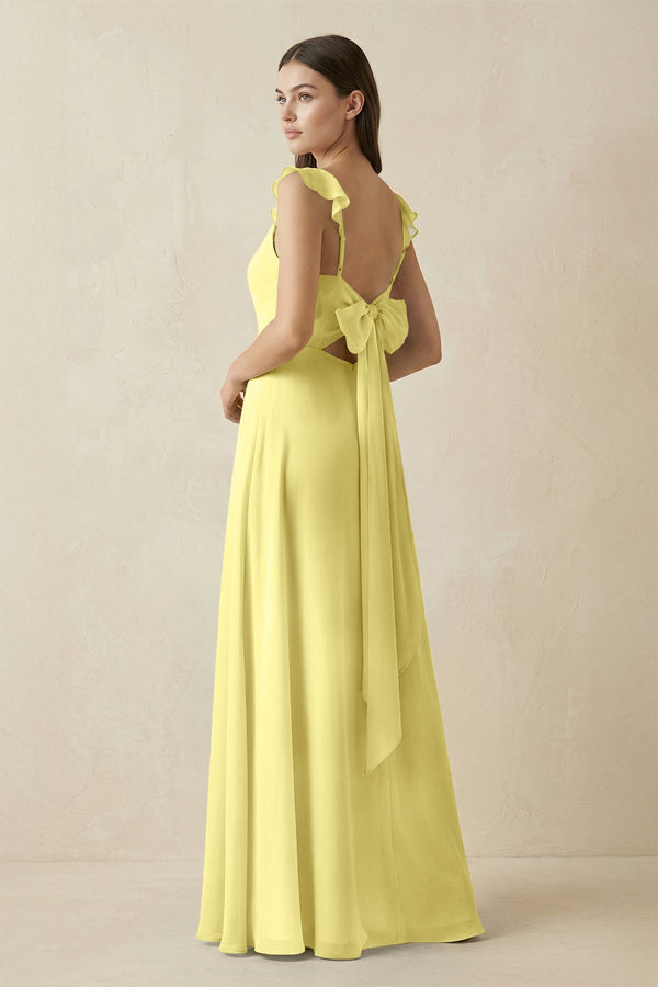 Ruffled Sleeve A - Line Chiffon Bridesmaid Dress in Buttercup - SHE IS ME Bridesmaid Dresses