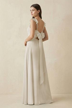 Ruffled Sleeve A - Line Chiffon Bridesmaid Dress in Dove Gray - SHE IS ME Bridesmaid Dresses
