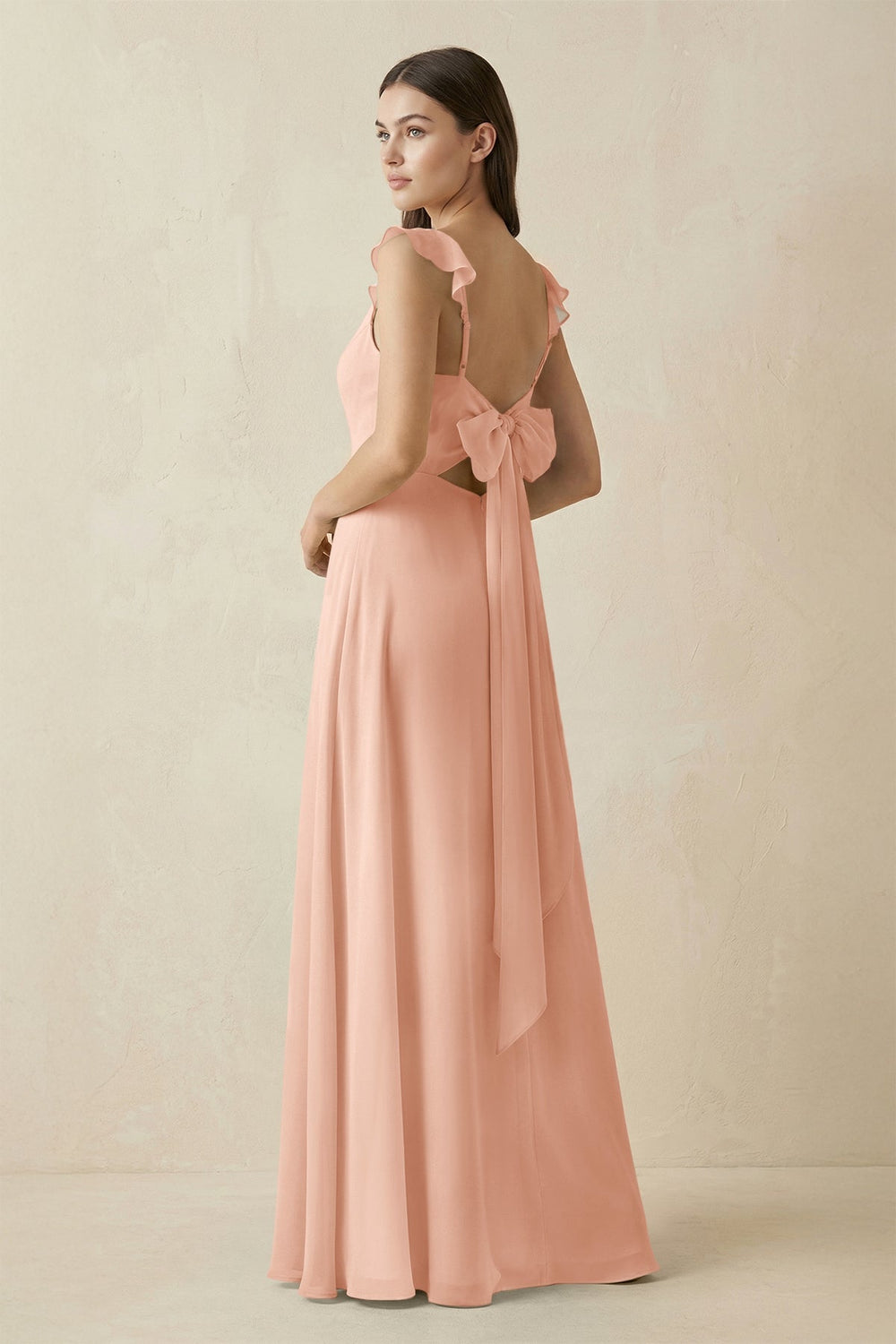 Ruffled Sleeve A - Line Chiffon Bridesmaid Dress in English Rose - SHE IS ME Bridesmaid Dresses