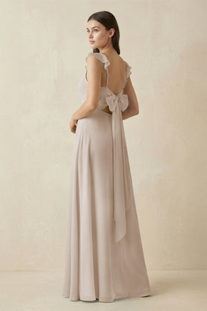 Ruffled Sleeve A - Line Chiffon Bridesmaid Dress in Frost - SHE IS ME Bridesmaid Dresses