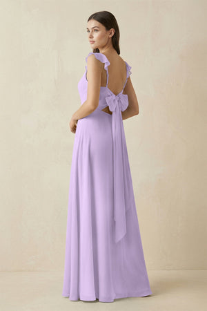 Ruffled Sleeve A - Line Chiffon Bridesmaid Dress in Lavender - SHE IS ME Bridesmaid Dresses