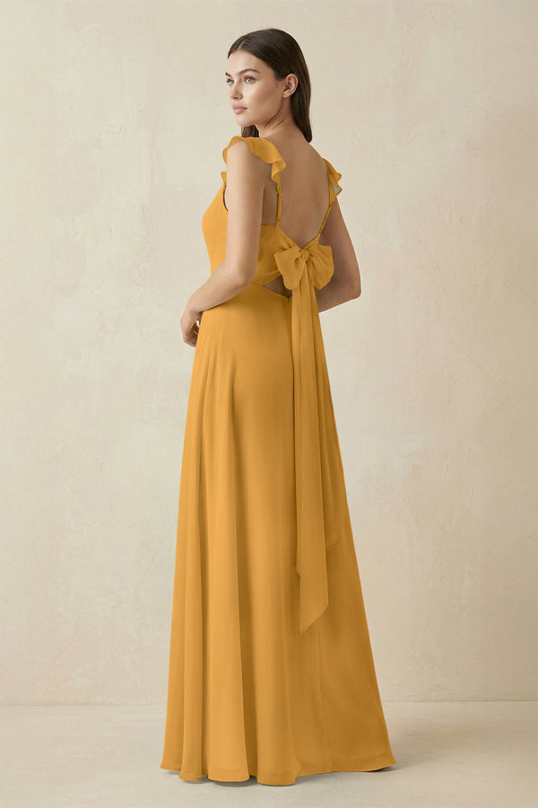 Ruffled Sleeve A - Line Chiffon Bridesmaid Dress in Marigold - SHE IS ME Bridesmaid Dresses