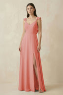 Ruffled Sleeve A - Line Chiffon Bridesmaid Dress in Mulberry - SHE IS ME Bridesmaid Dresses