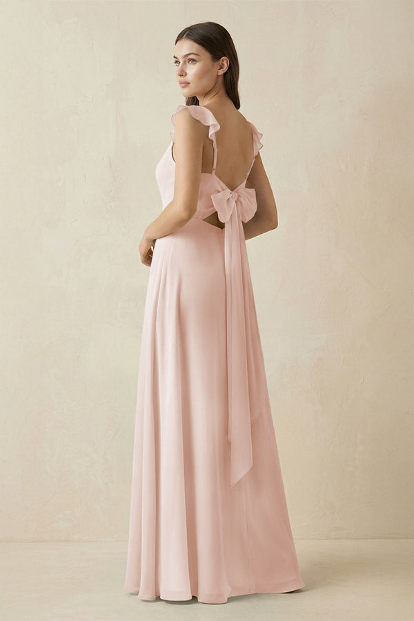 Ruffled Sleeve A - Line Chiffon Bridesmaid Dress in Pale Blush - SHE IS ME Bridesmaid Dresses