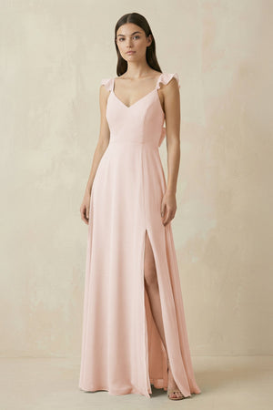 Ruffled Sleeve A - Line Chiffon Bridesmaid Dress in Pale Blush - SHE IS ME Bridesmaid Dresses