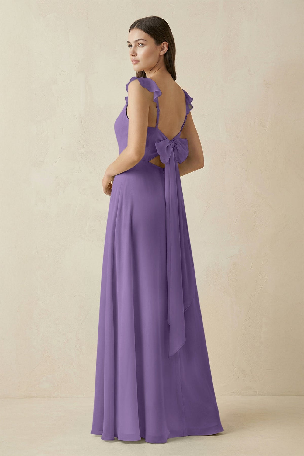 Ruffled Sleeve A - Line Chiffon Bridesmaid Dress in Tahiti - SHE IS ME Bridesmaid Dresses