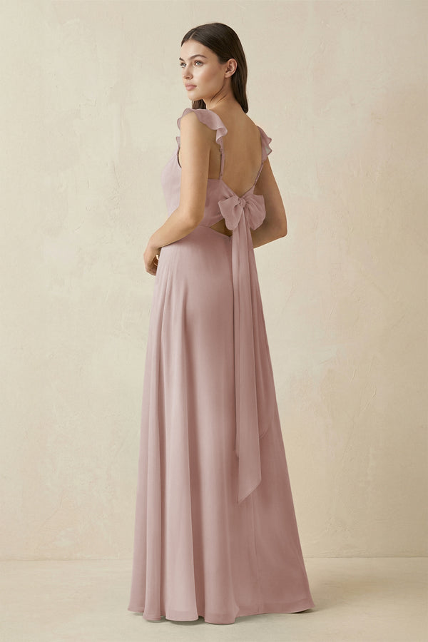 Ruffled Sleeve A - Line Chiffon Bridesmaid Dress in Toffee - SHE IS ME Bridesmaid Dresses