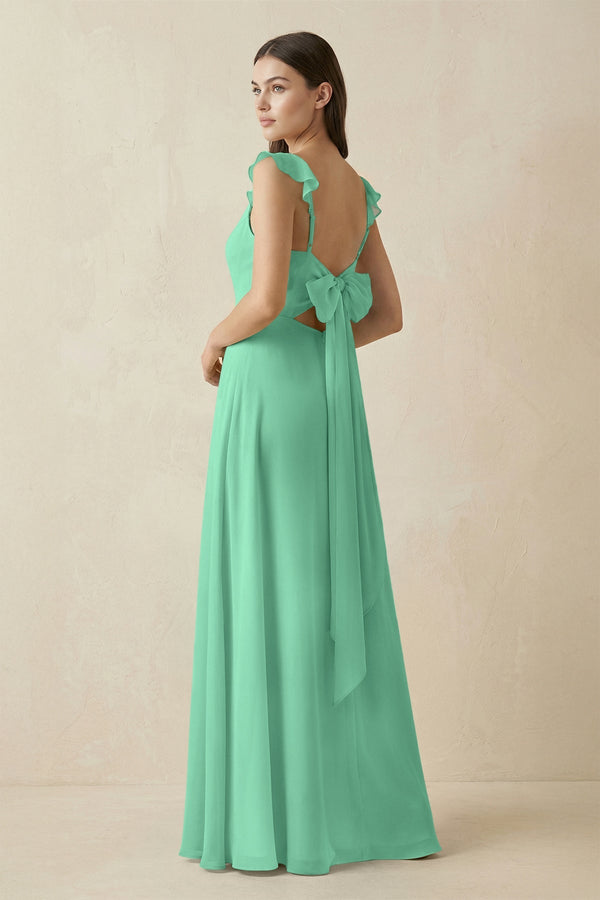 Ruffled Sleeve A - Line Chiffon Bridesmaid Dress in Turquoise - SHE IS ME Bridesmaid Dresses