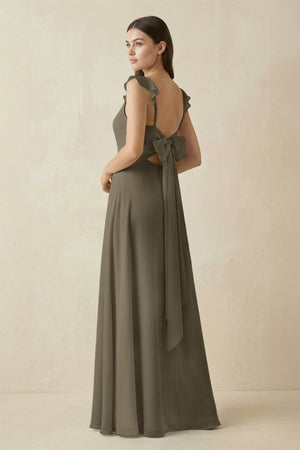 Ruffled Sleeve A - Line Chiffon Bridesmaid Dress in Willow Green - SHE IS ME Bridesmaid Dresses