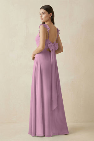 Ruffled Sleeve A - Line Chiffon Bridesmaid Dress in Wisteria - SHE IS ME Bridesmaid Dresses