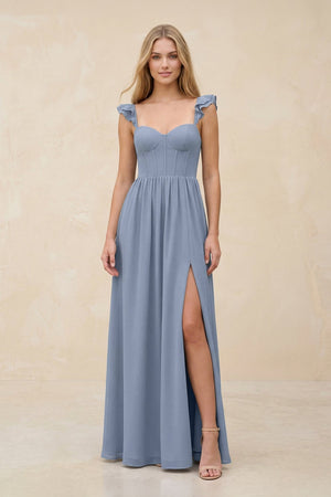 Ruffled Sleeve A - Line Corset Chiffon Bridesmaid Dress in Twilight - SHE IS ME Bridesmaid Dresses