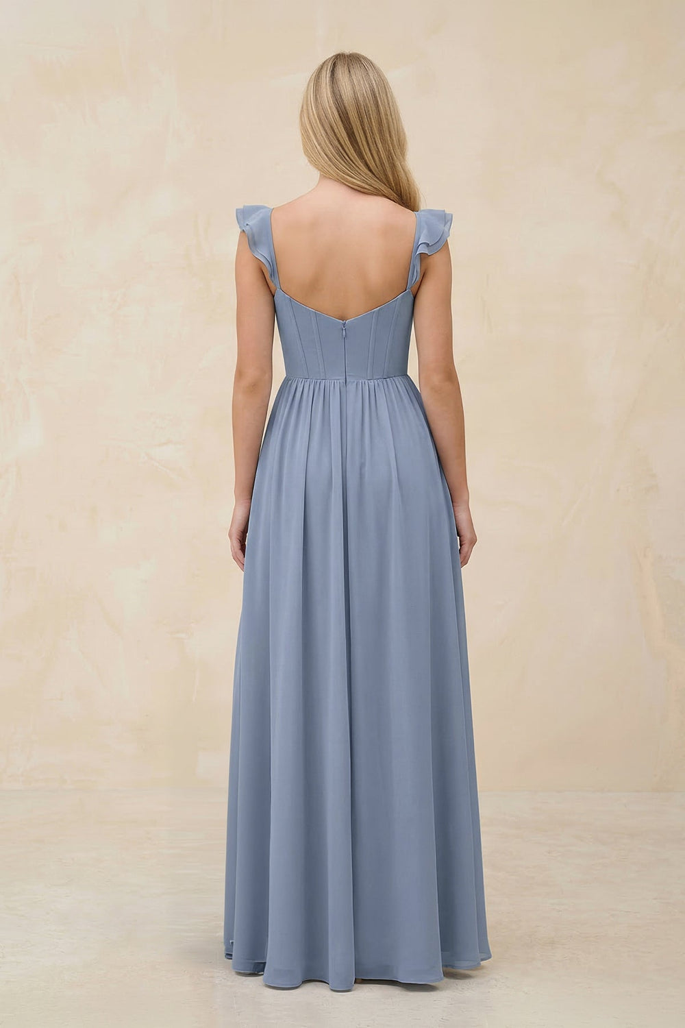 Ruffled Sleeve A - Line Corset Chiffon Bridesmaid Dress in Twilight - SHE IS ME Bridesmaid Dresses