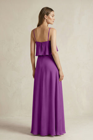 Ruffled Spaghetti Strap A - Line Chiffon Bridesmaid Dress in Amethyst - SHE IS ME Bridesmaid Dresses