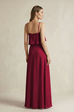 Ruffled Spaghetti Strap A - Line Chiffon Bridesmaid Dress in Berry - SHE IS ME Bridesmaid Dresses