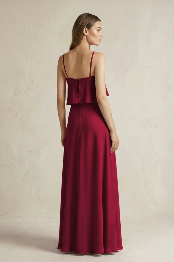 Ruffled Spaghetti Strap A - Line Chiffon Bridesmaid Dress in Berry - SHE IS ME Bridesmaid Dresses