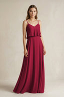 Ruffled Spaghetti Strap A - Line Chiffon Bridesmaid Dress in Berry - SHE IS ME Bridesmaid Dresses
