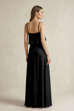 Ruffled Spaghetti Strap A - Line Chiffon Bridesmaid Dress in Black - SHE IS ME Bridesmaid Dresses