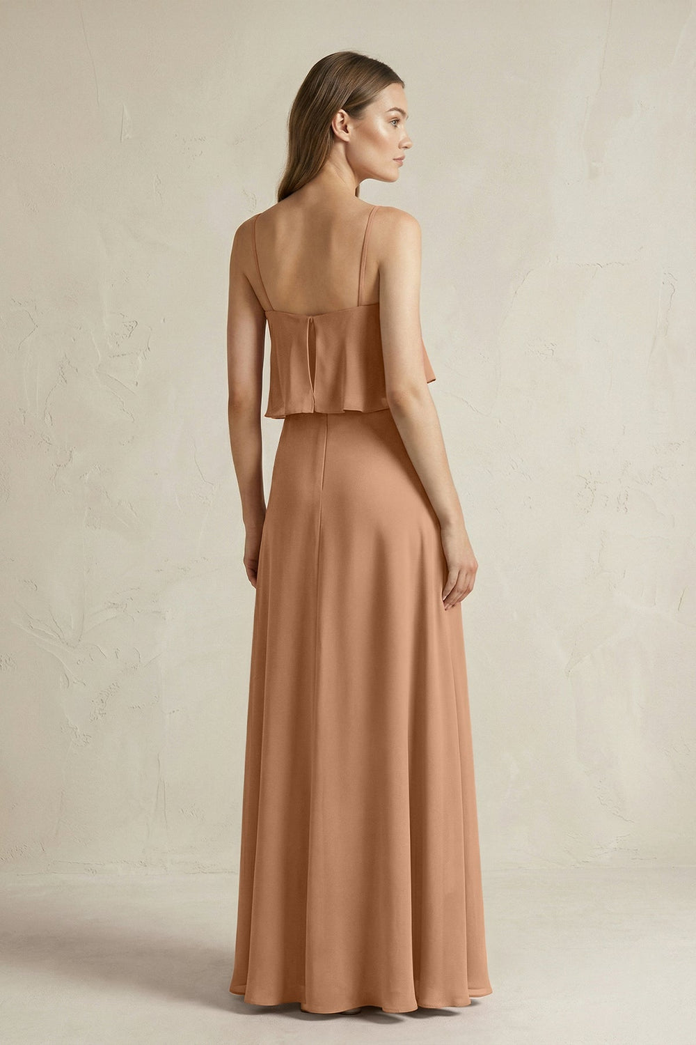 Ruffled Spaghetti Strap A - Line Chiffon Bridesmaid Dress in Bronzer - SHE IS ME Bridesmaid Dresses