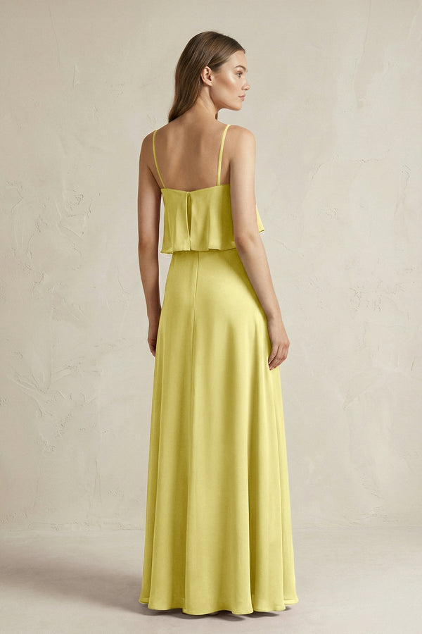 Ruffled Spaghetti Strap A - Line Chiffon Bridesmaid Dress in Buttercup - SHE IS ME Bridesmaid Dresses