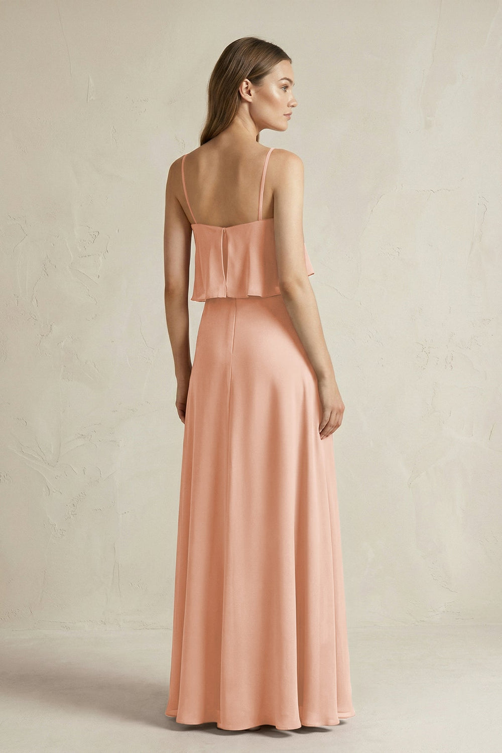 Ruffled Spaghetti Strap A - Line Chiffon Bridesmaid Dress in English Rose - SHE IS ME Bridesmaid Dresses