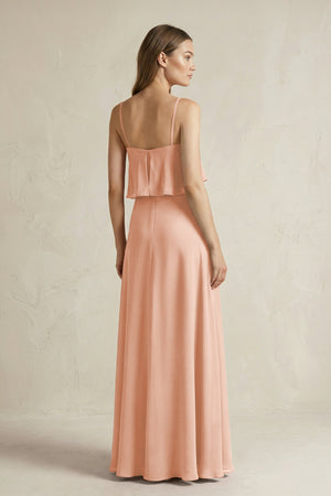 Ruffled Spaghetti Strap A - Line Chiffon Bridesmaid Dress in English Rose - SHE IS ME Bridesmaid Dresses
