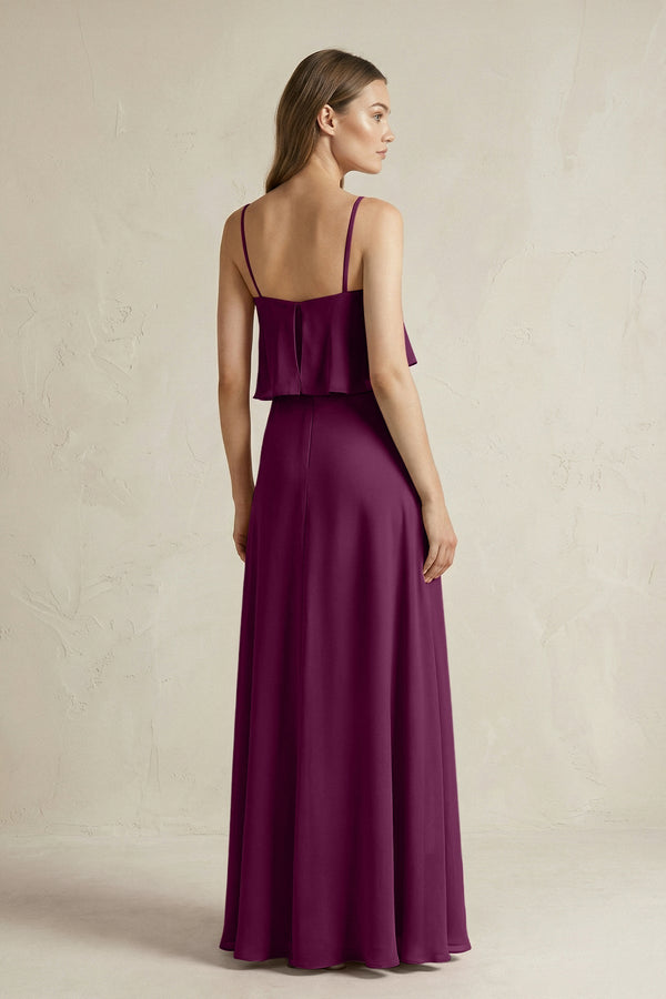 Ruffled Spaghetti Strap A - Line Chiffon Bridesmaid Dress in Fig - SHE IS ME Bridesmaid Dresses
