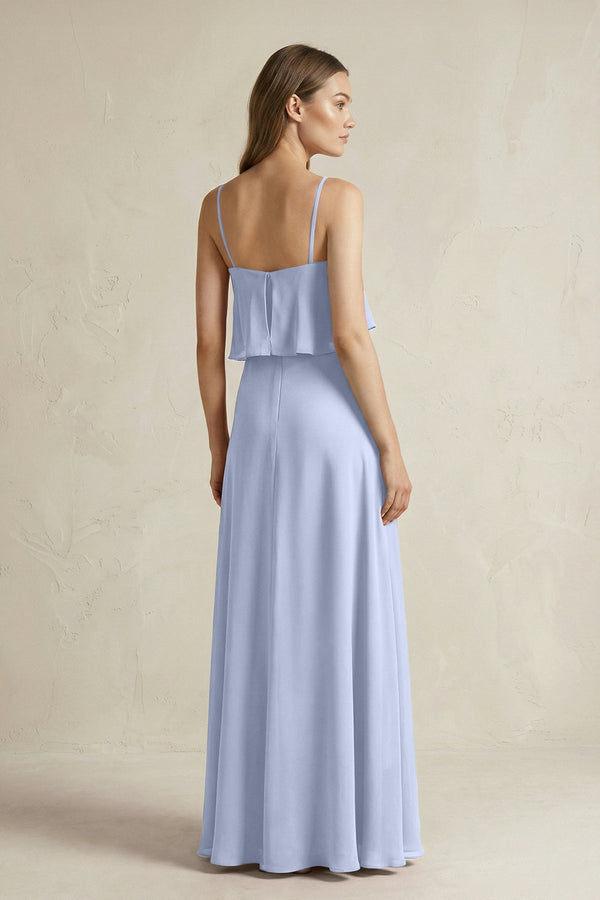 Ruffled Spaghetti Strap A - Line Chiffon Bridesmaid Dress in Ice - SHE IS ME Bridesmaid Dresses