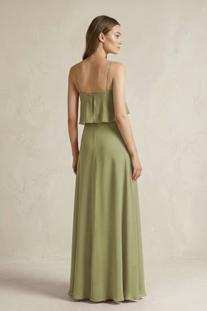 Ruffled Spaghetti Strap A - Line Chiffon Bridesmaid Dress in Moss Green - SHE IS ME Bridesmaid Dresses
