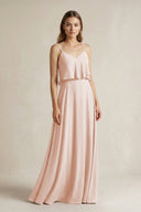 Ruffled Spaghetti Strap A - Line Chiffon Bridesmaid Dress in Pale Blush - SHE IS ME Bridesmaid Dresses