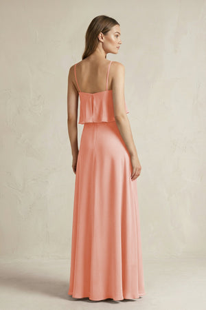 Ruffled Spaghetti Strap A - Line Chiffon Bridesmaid Dress in Rose Petal - SHE IS ME Bridesmaid Dresses