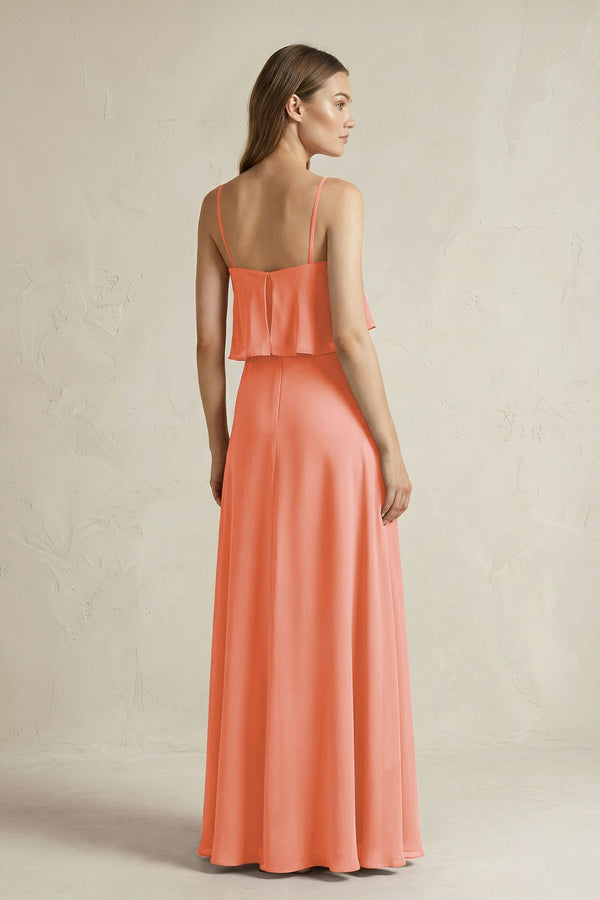 Ruffled Spaghetti Strap A - Line Chiffon Bridesmaid Dress in Rosette - SHE IS ME Bridesmaid Dresses