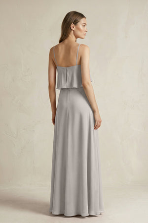Ruffled Spaghetti Strap A - Line Chiffon Bridesmaid Dress in Silver - SHE IS ME Bridesmaid Dresses