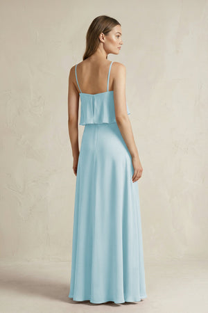 Ruffled Spaghetti Strap A - Line Chiffon Bridesmaid Dress in Sky Blue - SHE IS ME Bridesmaid Dresses