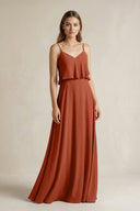 Ruffled Spaghetti Strap A - Line Chiffon Bridesmaid Dress in Spice - SHE IS ME Bridesmaid Dresses