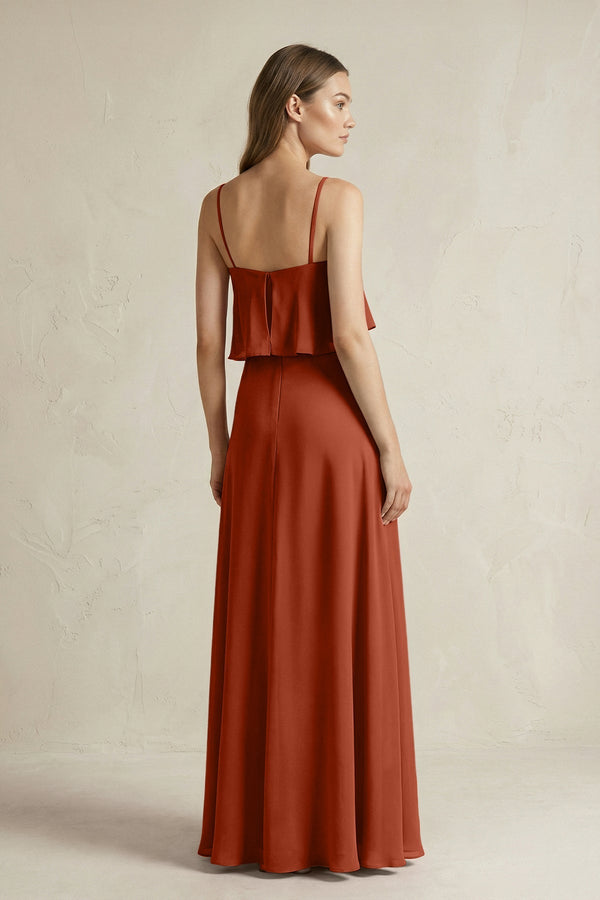Ruffled Spaghetti Strap A - Line Chiffon Bridesmaid Dress in Spice - SHE IS ME Bridesmaid Dresses