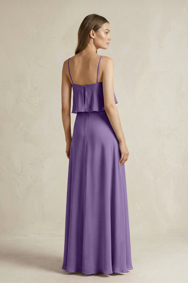 Ruffled Spaghetti Strap A - Line Chiffon Bridesmaid Dress in Tahiti - SHE IS ME Bridesmaid Dresses
