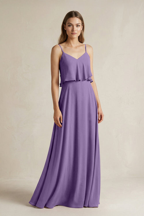 Ruffled Spaghetti Strap A - Line Chiffon Bridesmaid Dress in Tahiti - SHE IS ME Bridesmaid Dresses