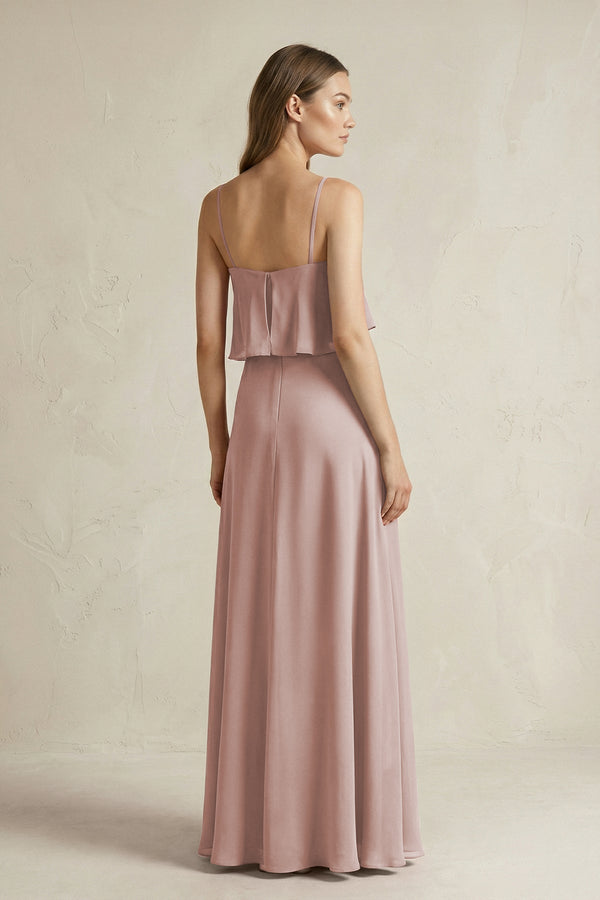 Ruffled Spaghetti Strap A - Line Chiffon Bridesmaid Dress in Toffee - SHE IS ME Bridesmaid Dresses