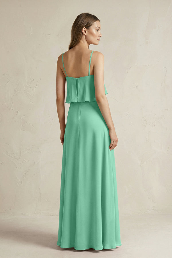 Ruffled Spaghetti Strap A - Line Chiffon Bridesmaid Dress in Turquoise - SHE IS ME Bridesmaid Dresses