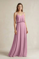 Ruffled Spaghetti Strap A - Line Chiffon Bridesmaid Dress in Vintage Mauve - SHE IS ME Bridesmaid Dresses