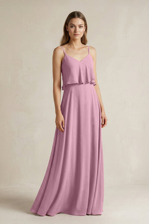 Ruffled Spaghetti Strap A - Line Chiffon Bridesmaid Dress in Vintage Mauve - SHE IS ME Bridesmaid Dresses