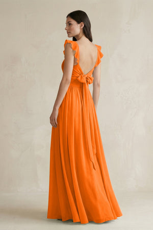 Ruffled Spaghetti Strap Chiffon A - Line Bridesmaid Dress in Cinnamon - SHE IS ME Bridesmaid Dresses