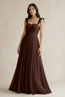 Ruffled Spaghetti Strap Chiffon A - Line Bridesmaid Dress in Espresso - SHE IS ME Bridesmaid Dresses