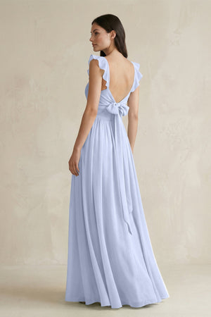 Ruffled Spaghetti Strap Chiffon A - Line Bridesmaid Dress in Ice - SHE IS ME Bridesmaid Dresses