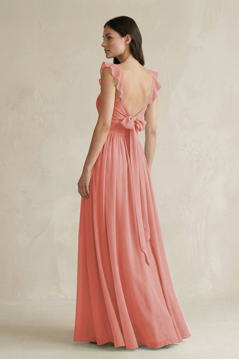 Ruffled Spaghetti Strap Chiffon A - Line Bridesmaid Dress in Mulberry - SHE IS ME Bridesmaid Dresses