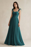 Ruffled Spaghetti Strap Chiffon A - Line Bridesmaid Dress in Pine - SHE IS ME Bridesmaid Dresses