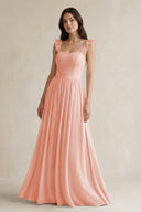 Ruffled Spaghetti Strap Chiffon A - Line Bridesmaid Dress in Rose Petal - SHE IS ME Bridesmaid Dresses